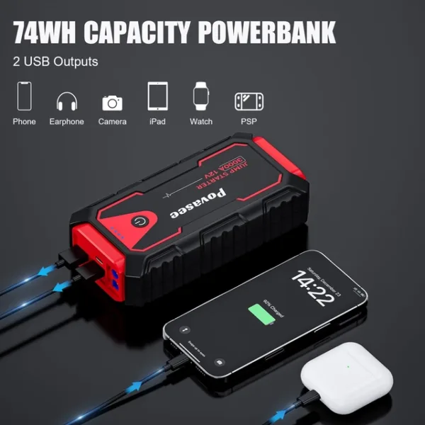 Povasee käivitusabi akupank 3000A – 12V autodele kuni 10L bensiin / 8L diisel - Image 3