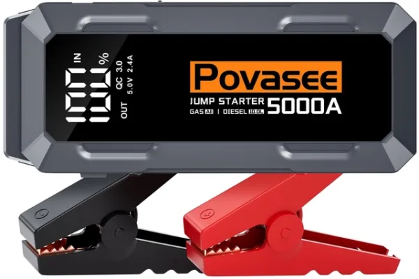 Povasee 5000A käivitusabi akupank 12V autodele LCD ekraani USB väljundite LED tule ja käivituskaablitega