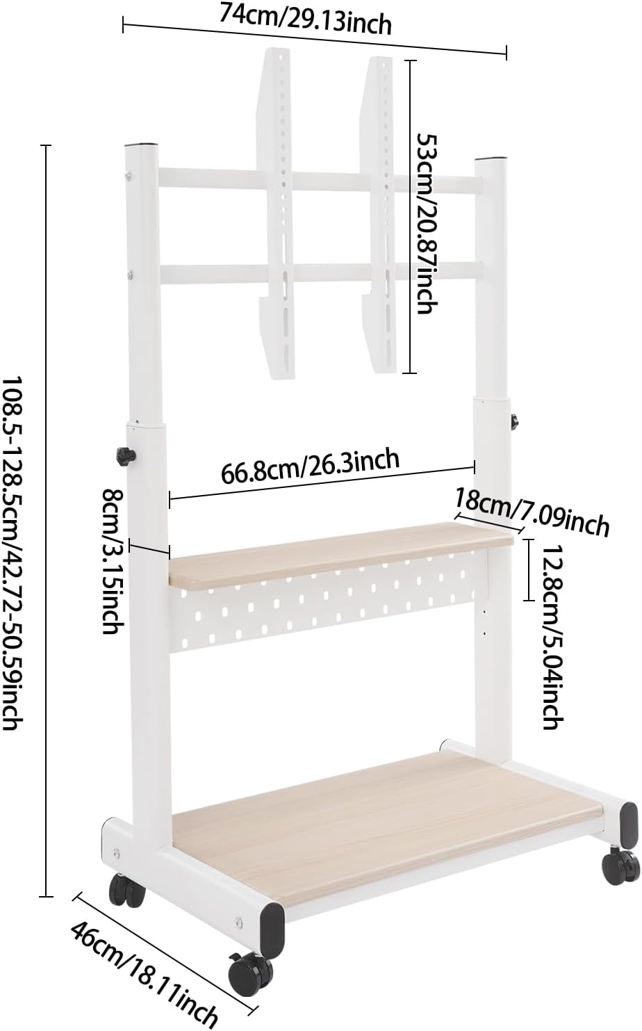 Ratastel tv alus riiuliga 43–86 tollistele teleritele valge - Image 2