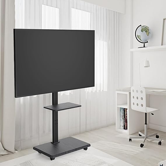 Ratastel tv alus puidust alusega 32–70'' teleritele must - Image 2