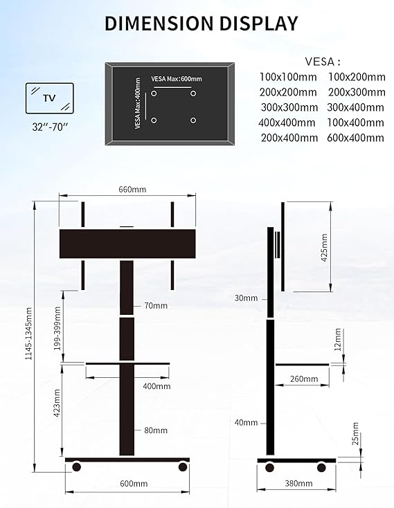 Ratastel tv alus puidust alusega 32–70'' teleritele must - Image 4