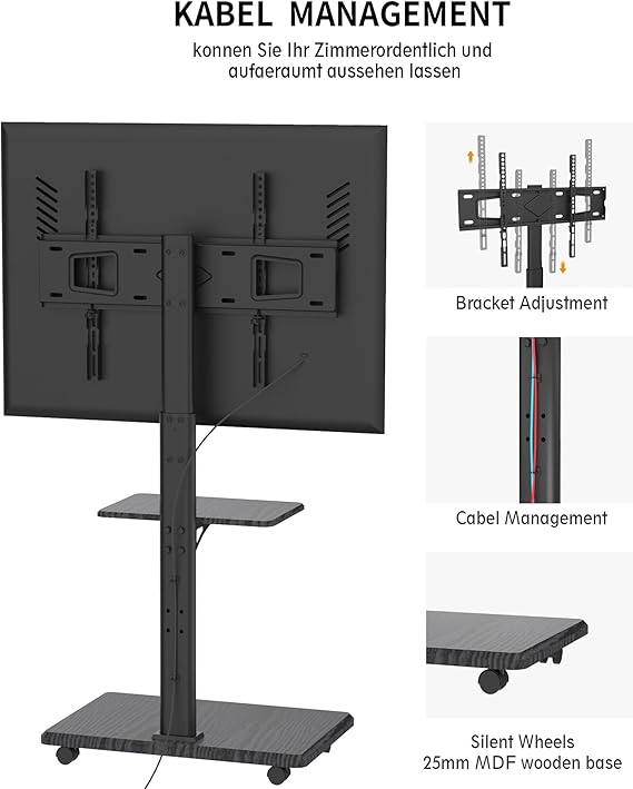 Ratastel tv alus puidust alusega 32–70'' teleritele must - Image 5