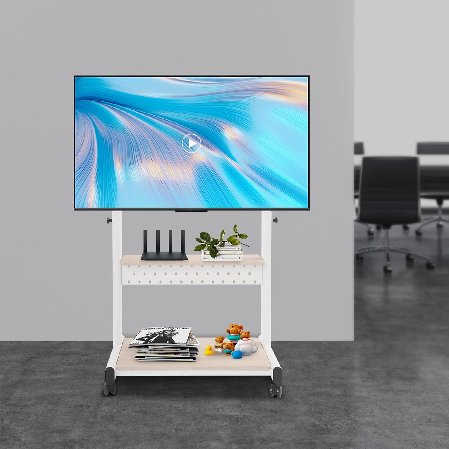 Ratastel tv alus riiuliga 43–86 tollistele teleritele valge - Image 3