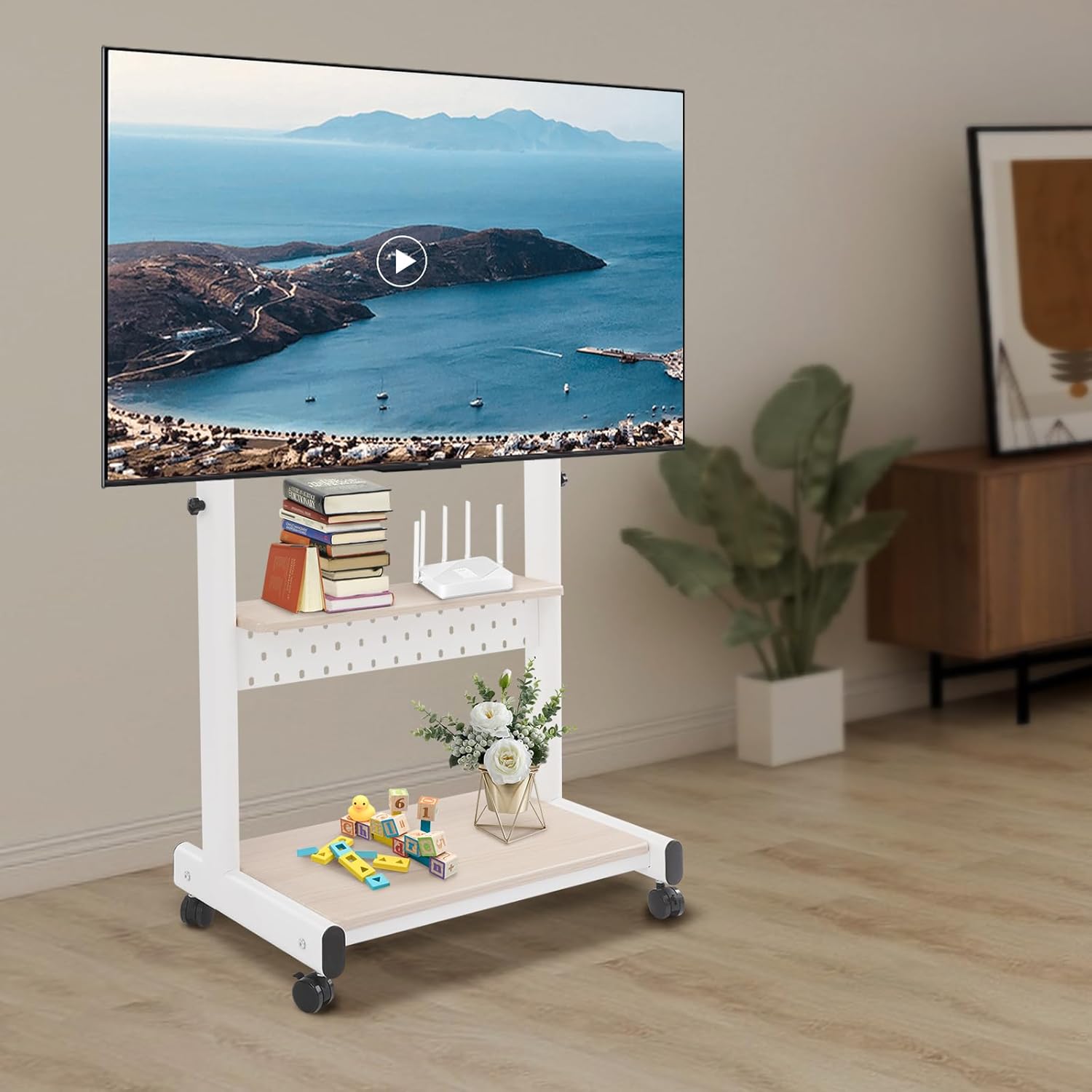 Ratastel tv alus riiuliga 43–86 tollistele teleritele valge - Image 5