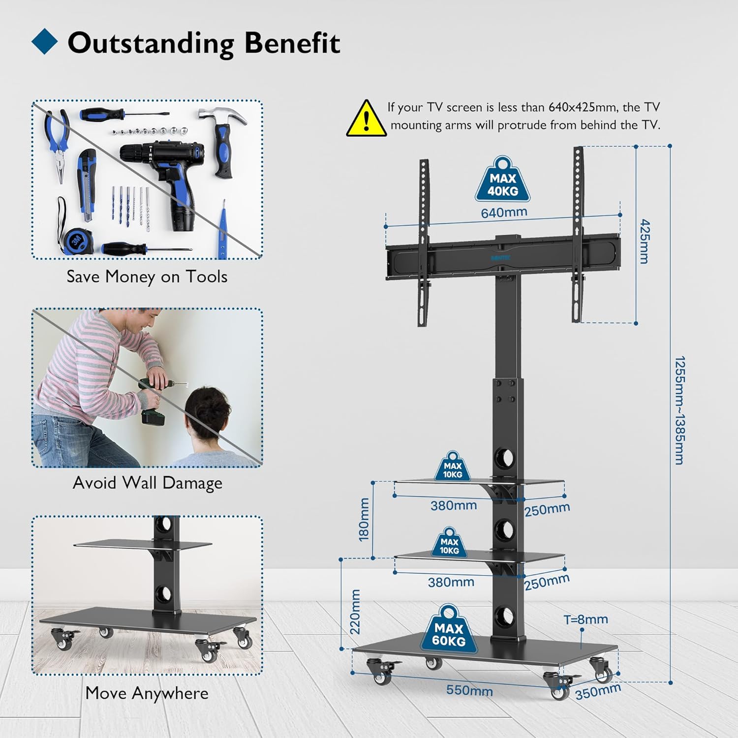 Tv alus ratastel 30–70'' ekraanidele - Image 4