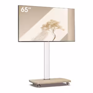 Ratastel telerialus valge jalaga ja puidutooni alusega,