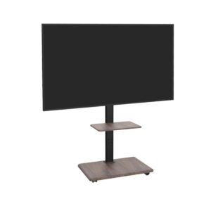 Tumepruun ratastel telerialus kahe riiuliga, sobib 32–70-tollistele lameekraan-teleritele. Elegantne puidumustriga viimistlus ja tugev metallraam pakuvad stabiilsust ning sobivad hästi nii koju kui kontorisse.