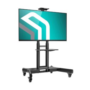 Musta värvi telerialus, nelja rattaga. Tugev ja stabiilne.