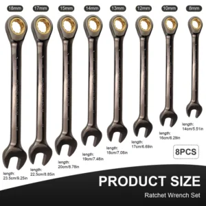 Lehtsilmusnarre võtmekomplekt 8–18 mm, 8 osa, kroomvanadiumteras, hoiukotiga