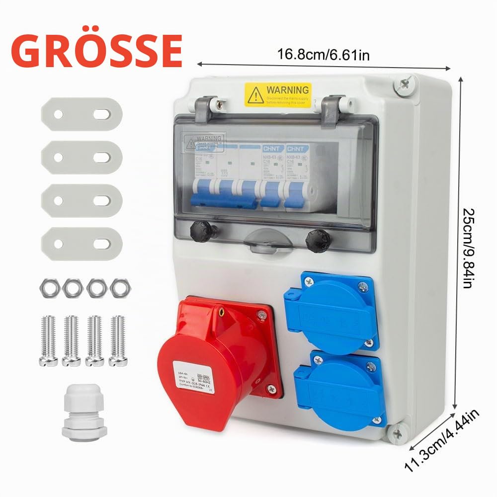 16 A elektrikilp kaitselülitiga – 2 × 230 V + 1 × CEE 16 A, IP44 - Image 2