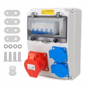 16 A ehituselektrikilp 2 × 230 V ja 1 × CEE 16 A pistikupesaga IP44