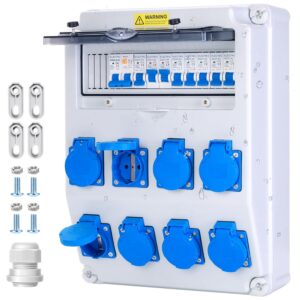 IP67 elektrikilp 8 × 230 V Schuko pistikupesa, 63 A FI ja 8 × C16 A kaitselülitiga