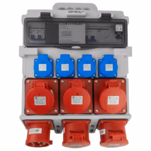 DV-5053-D TR-S/FI ehituse voolujaotur 3 × CEE 16 A, 2 × CEE 32 A ja 4 × 230 V pistikupesaga