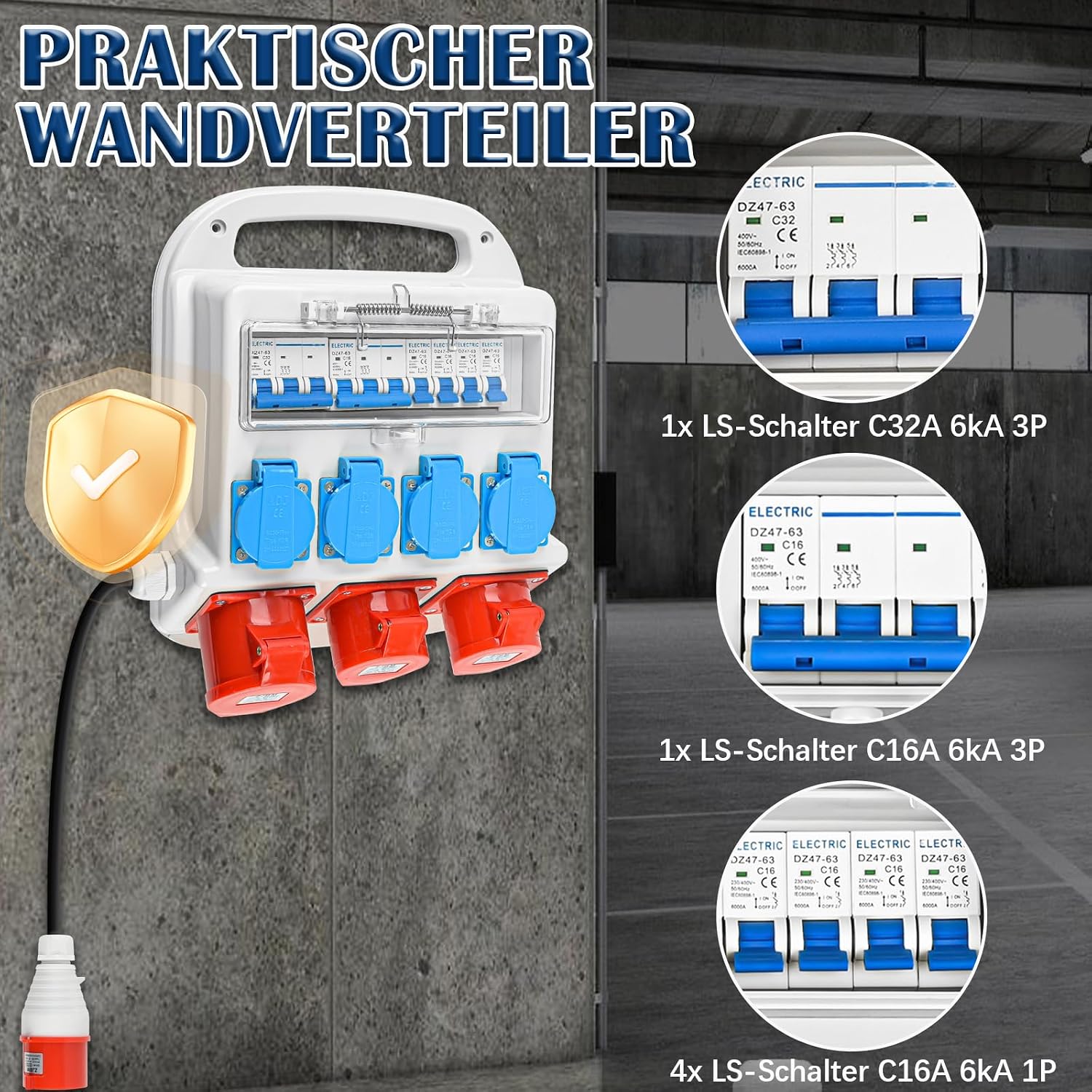 Ehituselektrikilp – 4 × 230 V, 2 × CEE 16 A, 1 × CEE 32 A - Image 3